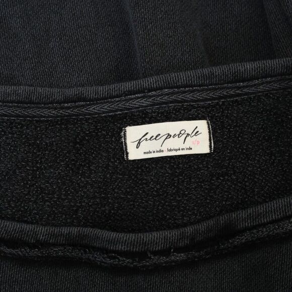 Free People Conrad Pullover Sweatshirt Top Off Shoulder Cotton Black S 283627 - Picture 8 of 8